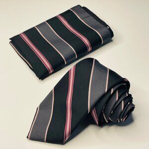 ✨ 2 for 20 ✨ Black Striped Necktie and Matching Pocket Square